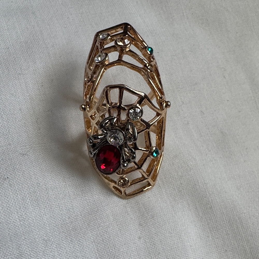 Elegant Gold and Silver Spider Web Double Ring
